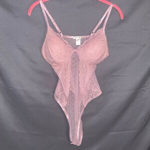 BOZZOLO Pink Lace Mesh Thong Bodysuit Adjustable Strap Teddy Small NWOT